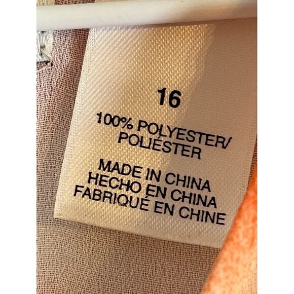 Alfred Dunner Top Women 16 Orange V Neck White Beaded Tropical Ombre Sheer Boho - Picture 3 of 12